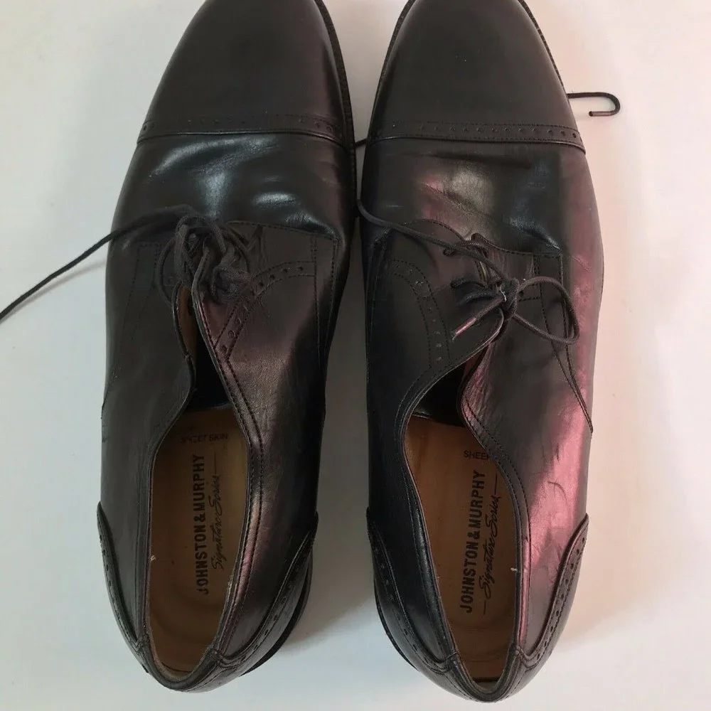 Johnston Murphy‎ Signature Series Black Leather Cap Toe Derby Shoes 10.5 M 13501